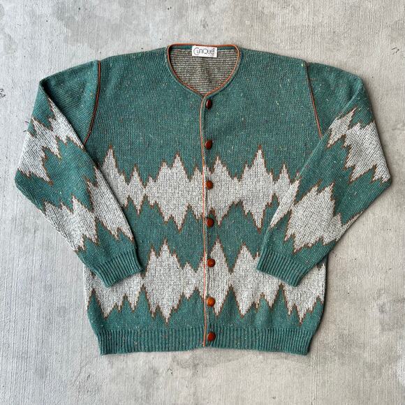 Vintage Y2K green knit button up sweatshirt sweater - Picture 1 of 5